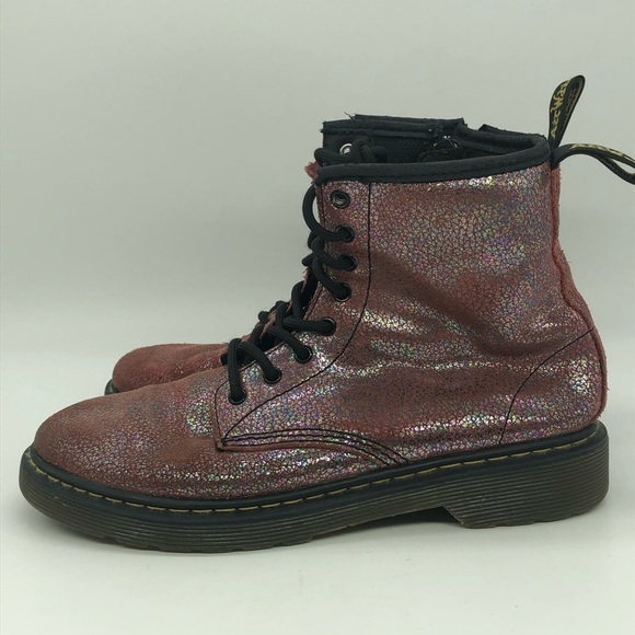 Dr. Martens Boots Girls 4 Delaney Pink Glitter Combat Lace Up High Top Moto - Picture 3 of 7